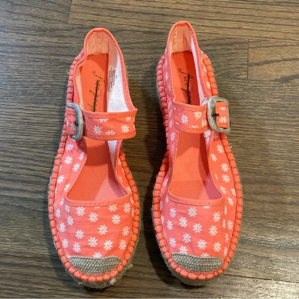 FREE PEOPLE SURFSIDE DAISY PRINT MARY JANE ESPADRILLES TANGERINE ORANGE EU39 NEW